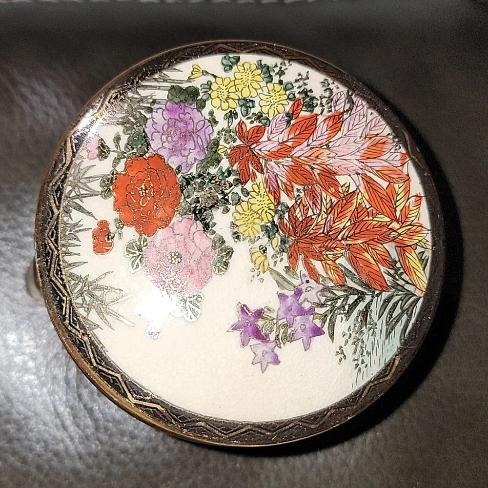 Vintage Japanese Satsuma Floral Round Trinket Box